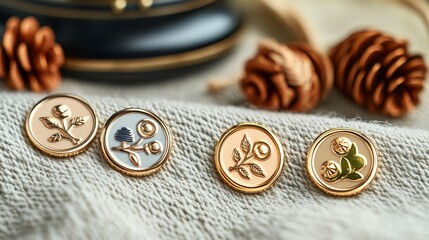 Elegant floral buttons gold accents rustic design autumnal theme