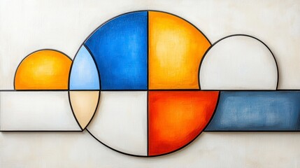 Abstract Geometric Wall Art Featuring Blue Orange White Circles and Rectangles