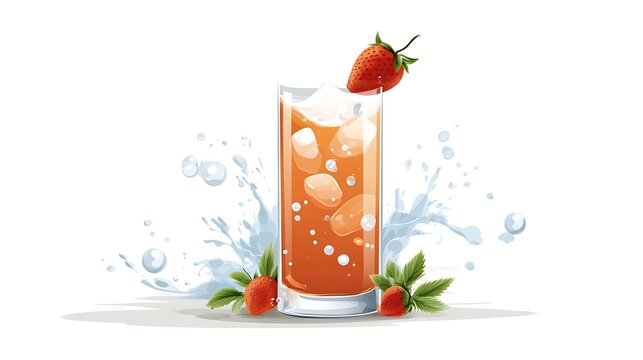 Refreshing Strawberry Juice with Ice Cubes and Splash on White Background for Summer Beverage Ideas