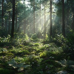 Fototapeta premium Beautiful sunlit woodland scene high resolution picture
