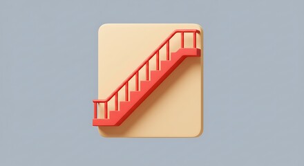 Red Staircase on Beige Square Illustration