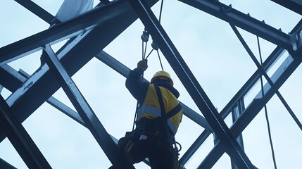 Construction Worker on Steel Framework