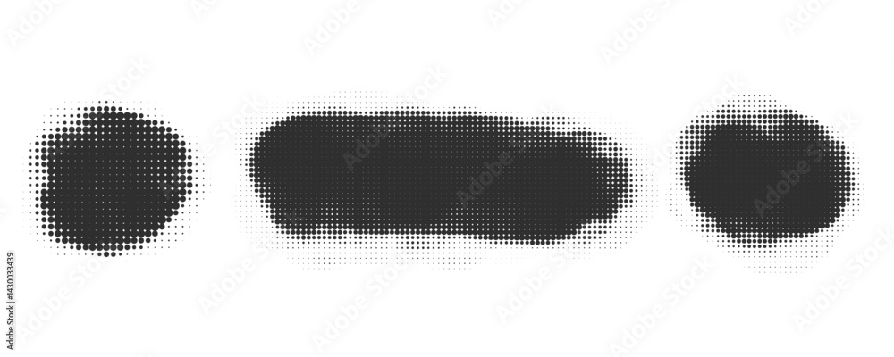 Poster halftone dotted shapes on white background. vector paint blob with noisy effect. abstract splatter s