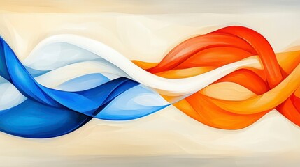 Abstract Waves in Blue Orange and White on Textured Background