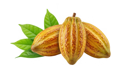 cacau com caroço e folhas verdes no fundo transparente