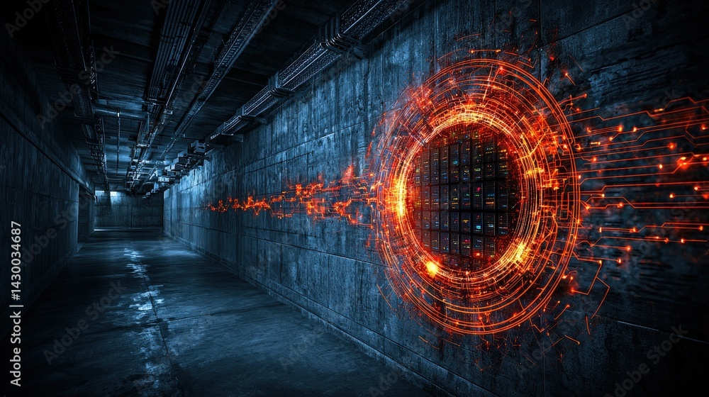 Poster action-packed digital portal abandoned tunnel stunning visuals futuristic environment dramatic persp