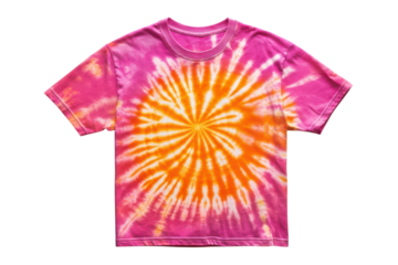 Vibrant pink and orange tie dye t shirt a summer style statement showcasing a captivating on transparent background