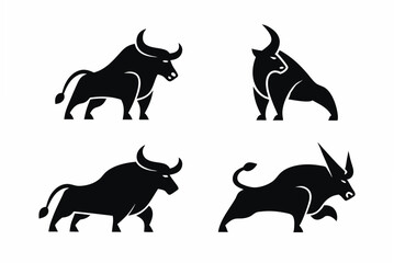 set of angry bull icon and logo vector silhouette illustration isolated on white background