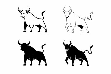 set of angry bull vector silhouette illustration isolated on white background