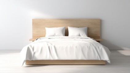 Minimalist Bedroom with Wooden Bed and White Linens