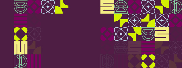 abstract artwork with geometric shapes on dark purple background