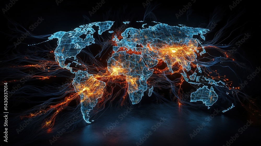 Aufkleber Technological insights global network data visualization in the digital world and connectivity