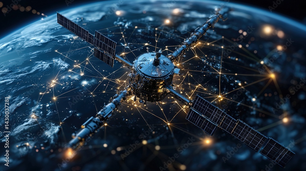 Poster Revolutionizing global connectivity satellite tech and digital innovation in earth's orbit and space environment