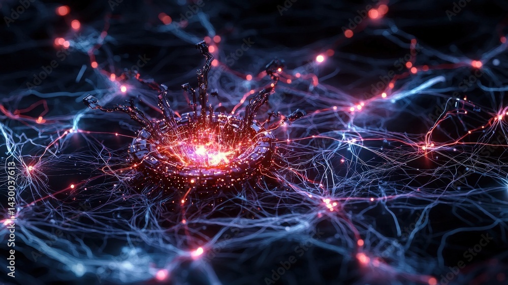 Aufkleber Dynamic energy pulse digital universe abstract art cosmic environment close-up view technological concepts