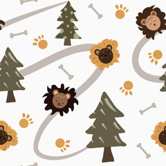 kawaii animal hand drawn seamless pattern for background