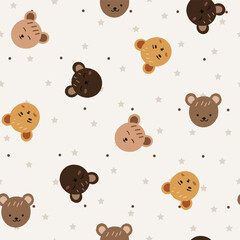 kawaii animal hand drawn seamless pattern for background