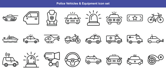  Police Vehicles & Equipment Line Icon Set