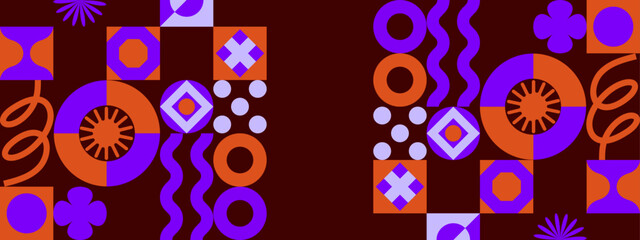 purple and orange geometric abstract design with shapes and modern patterns vector illustration, for textiles, backgrounds, stationery, and packaging designs