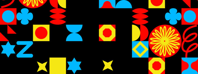 playful design of vibrant abstract shapes geometric patterns with retro memphis style vector illustration