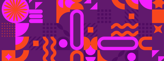 Fototapeta premium orange and pink abstract geometric shapes on purple background