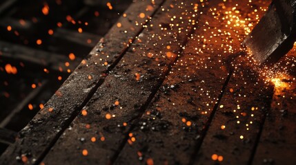 Obraz premium Blacksmith forging a metal piece in a workshop. Featuring craftsmanship and focus