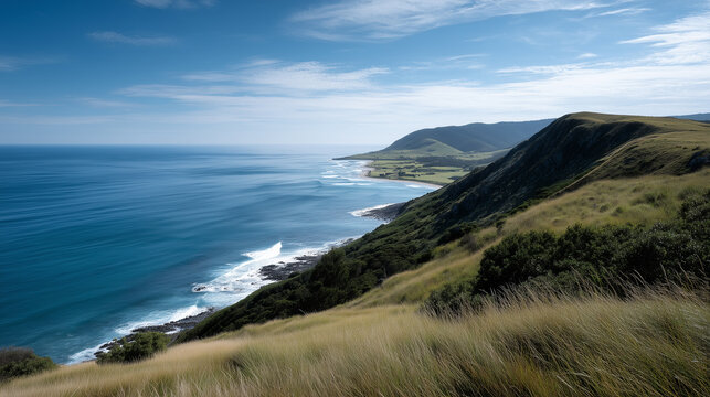 Scenic View of Ocean Horizon with Hills and Open Sky