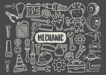 Mechanic tools Vector line art, transparent background