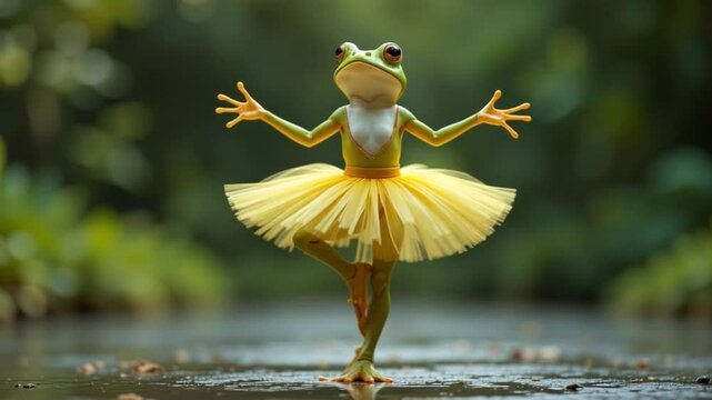 A Frog in a Tutu Dancing in a Natural Setting