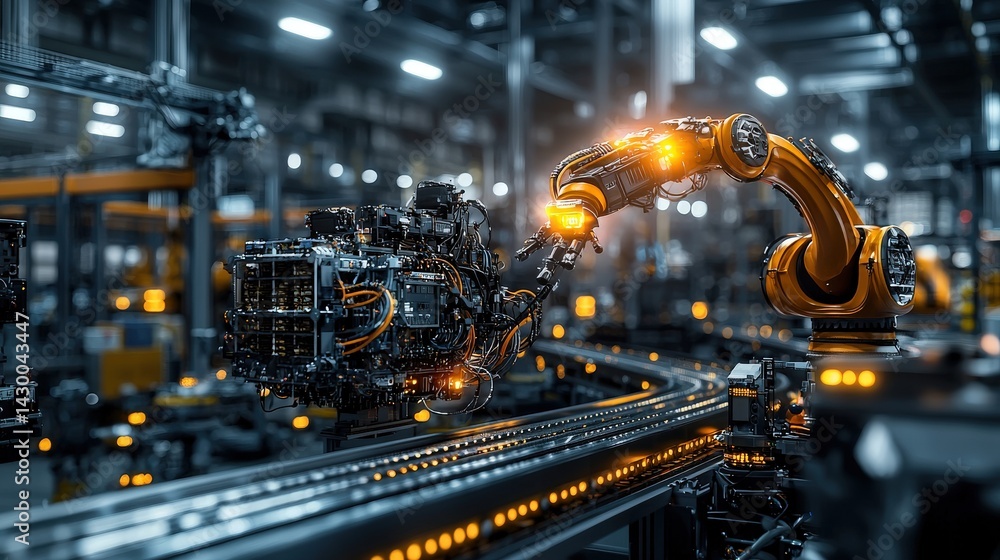 Aufkleber innovative robotics in automated manufacturing close-up of high-tech industrial factory visuals