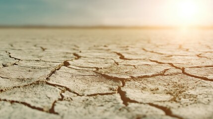 Fototapeta premium Sun-Drenched Cracked Earth, Low Angle, Desert Landscape