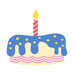 Hand-drawan birthday cake illustration. Cake, bakesry, pastry, dessert for birthday party decoration. Vector isolated.