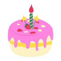 Hand-drawan birthday cake illustration. Cake, bakesry, pastry, dessert for birthday party decoration. Vector isolated.