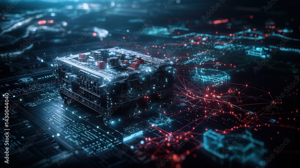 Poster Tech innovation futuristic data processing digital environment 3d visualization cybernetic viewpoint