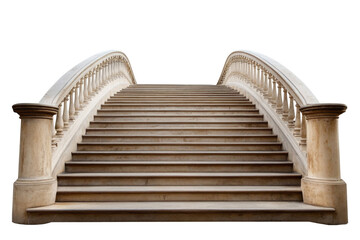 Elegant stone staircase with curved railing in a serene outdoor setting, inviting exploration and admiration. on transparent background
