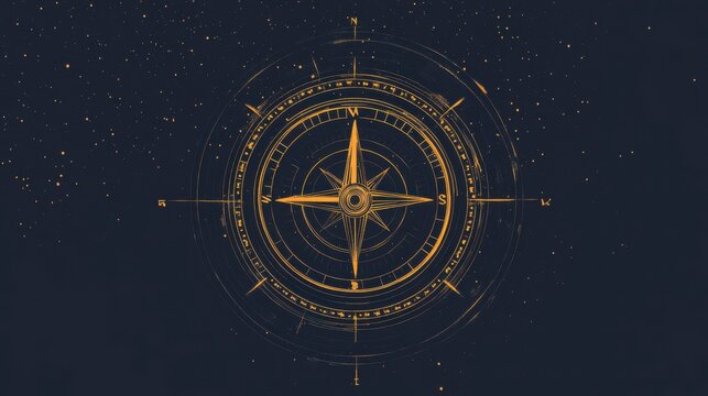 Abstract Golden Compass Rose on Dark Background
