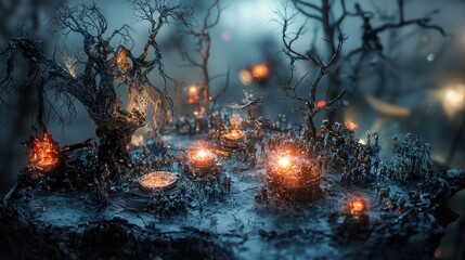 Mystical gathering of spirits enchanted forest digital art surreal environment fantasy viewpoint