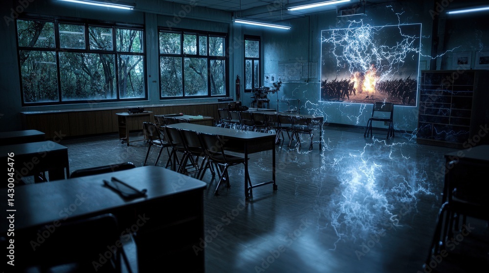 Aufkleber lightning strikes during science presentation classroom digital art indoor wide angle technology imp