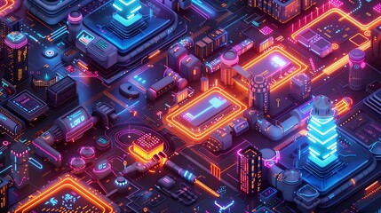 Futuristic 3D Isometric Illustration of Cyber City machine learning generated neon lit futuristic city glowing urban infrastructure detailed digital street vibrant cyber inspired aesthetic cut out