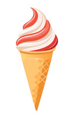 ice Cream Cone Vanilla Strawberry - Vector Illustration