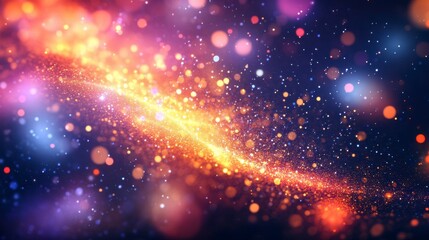 Abstract Swirling Golden Particles and Bokeh Lights Background