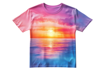 Vibrant sunset ocean t shirt all over print design showcasing a breathtaking tropical sunset on transparent background