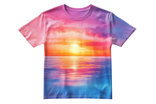 Vibrant sunset ocean t shirt all over print design showcasing a breathtaking tropical sunset on transparent background