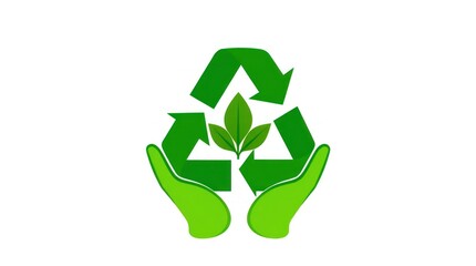 Obraz premium Green hands cradle a recycling symbol with a leaf, symbolizing eco-friendly practices and sustainability
