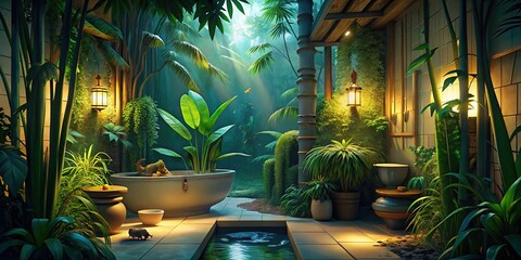 Indoor home decoration with a potted plant and wooden furniture near a window