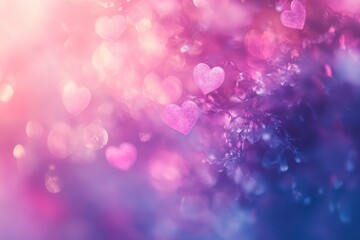 Pink Purple Glittering Hearts on a Soft Bokeh Background