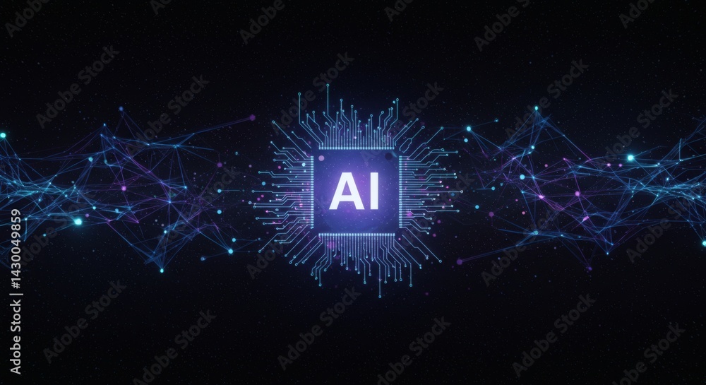 Poster ai processor surrounded by connected network technology