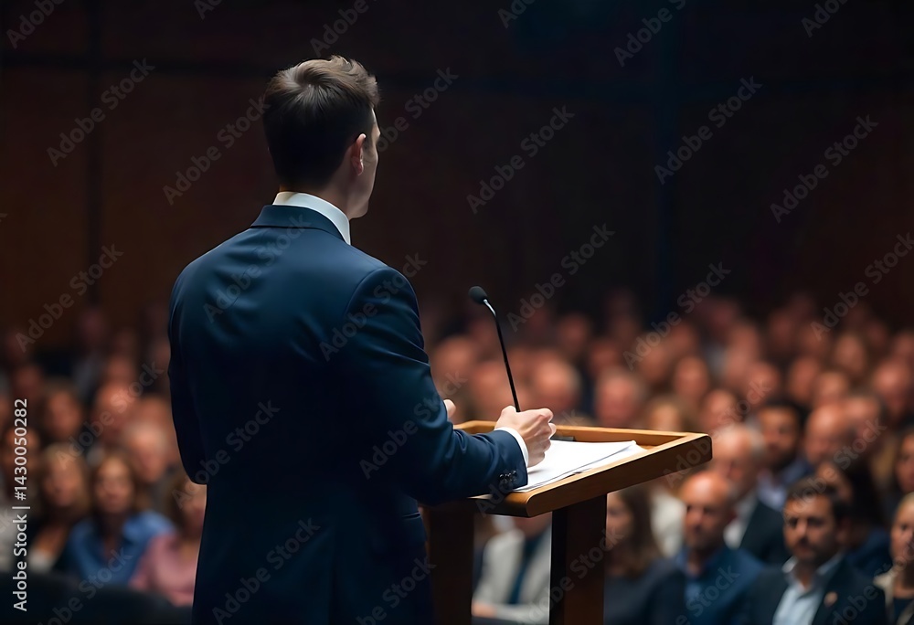 Poster generative ai image: a speaker addressing a large audience at a conference
