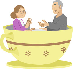 ティーカップに乗るシニア夫婦