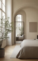 Modern, Minimalist Bedroom with Archway