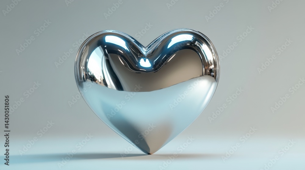 Poster reflective silver heart 3d render